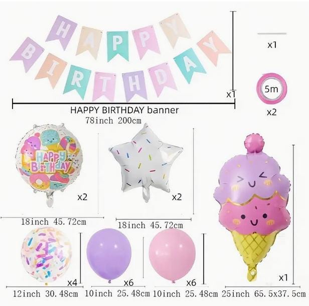 Sweet Celebration Party Balloons Set - Ice Cream and Candy Themed Decorations for Kids Birthdays and Themed Events