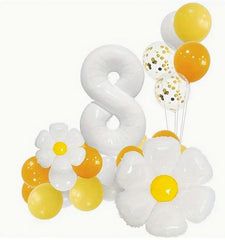 Sunny Daisy and Balloon Set - Birthday Party Decorations, Yellow and White Theme