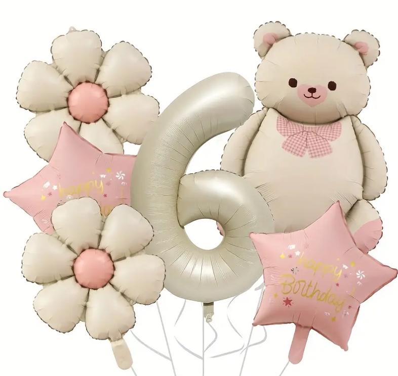 Whimsical Bear & Flower Balloon Set - Charming 1st to 9th Birthday Party Decorations, Kid's Birthday Party Balloons