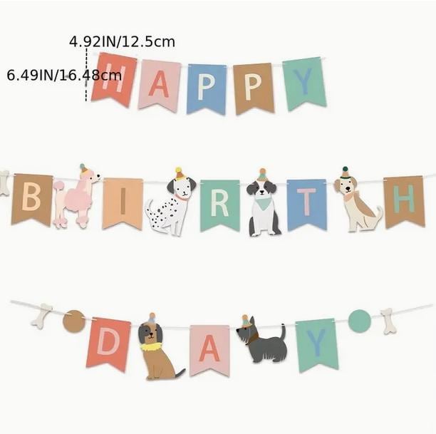 Dog-Themed Birthday Party Kit - Colorful 'Happy Birthday' Banner and Dog Cupcake Toppers Set