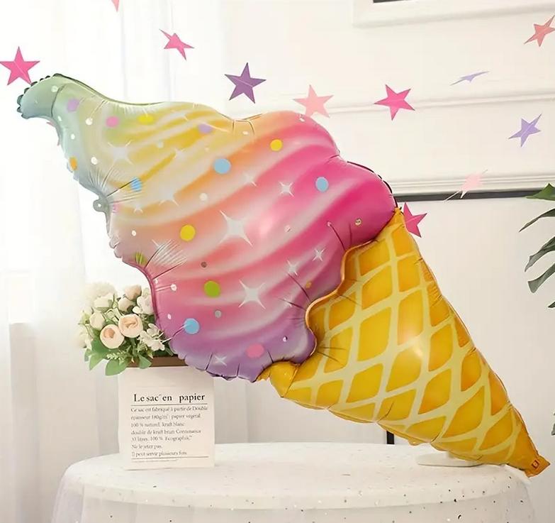 Jumbo Pastel Ice Cream Cone Balloon - Giant Rainbow Sprinkle Party Decor for Birthday and Sweet Celebrations