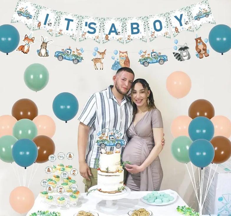 Woodland Creatures "It's a Boy" Baby Shower Decoration Kit - Banner, Balloons, and Cupcake Toppers Set