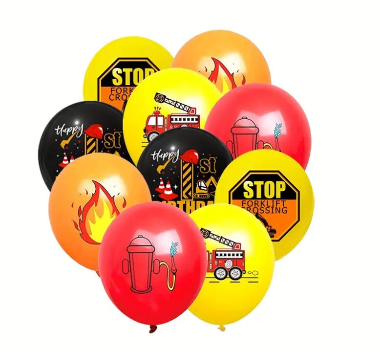 Firefighter-Themed Birthday Balloon Set - 50 pcs, Fire Truck, Fire Hydrant, Stop Signs for Kids Party Decor