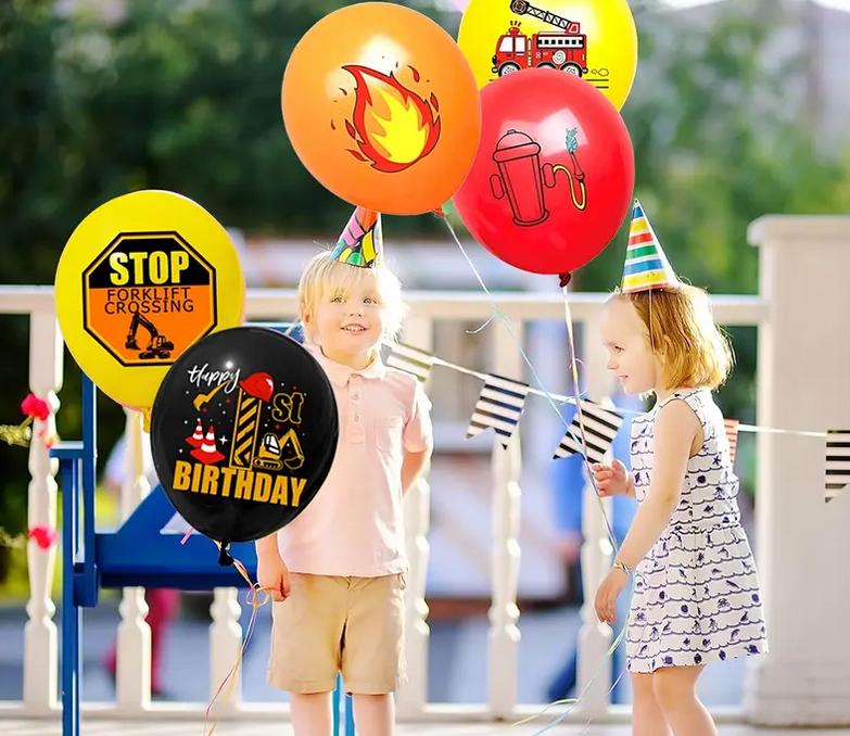 Firefighter-Themed Birthday Balloon Set - 50 pcs, Fire Truck, Fire Hydrant, Stop Signs for Kids Party Decor