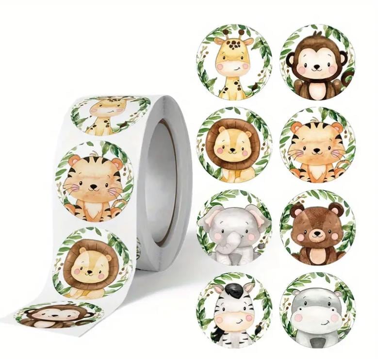 Jungle Safari Animal Sticker Roll - 500 pcs, Adorable Wildlife Stickers for Kids, Party Favors and Decorations