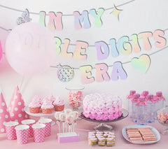 Double Digits Era Party Banner - Pastel Birthday Garland with Hearts and Stars - Tween Birthday Decorations