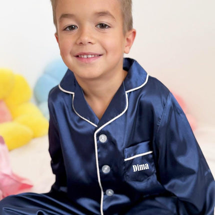 Personalized Silk Kids' Pajama Set | Custom Name| Available in Blue, Pink, Beige, Green, Red |