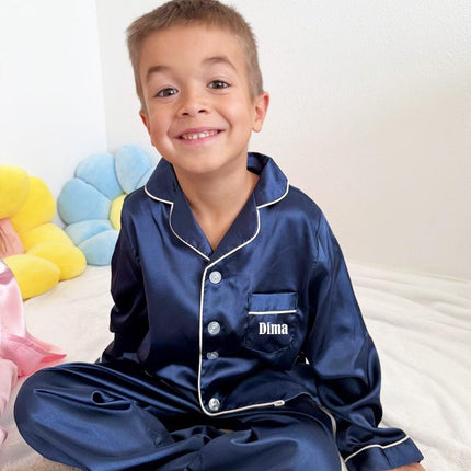 Personalized Silk Kids' Pajama Set | Custom Name| Available in Blue, Pink, Beige, Green, Red |