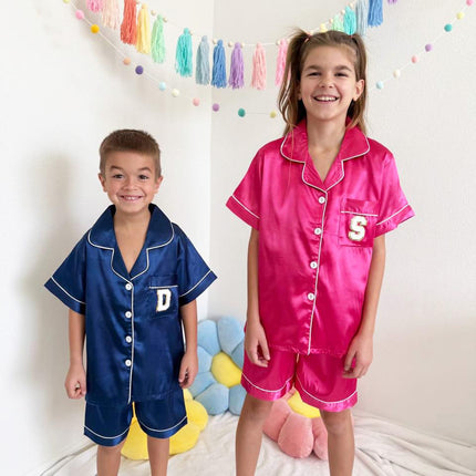 Customizable Silk Pajama Set for Kids | Colors: Blue, Pink, Black, White, Red |