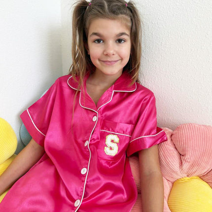 Customizable Silk Pajama Set for Kids | Colors: Blue, Pink, Black, White, Red |