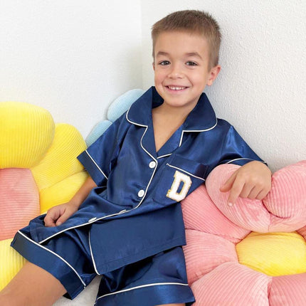 Customizable Silk Pajama Set for Kids | Colors: Blue, Pink, Black, White, Red |