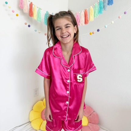 Customizable Silk Pajama Set for Kids | Colors: Blue, Pink, Black, White, Red |