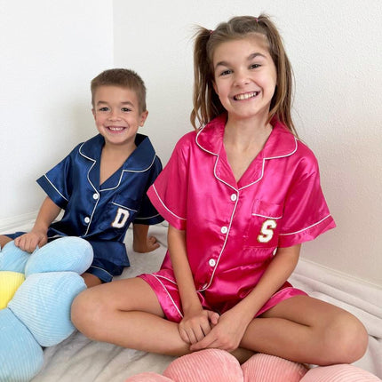 Customizable Silk Pajama Set for Kids | Colors: Blue, Pink, Black, White, Red |