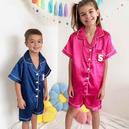 Customizable Silk Pajama Set for Kids | Colors: Blue, Pink, Black, White, Red |