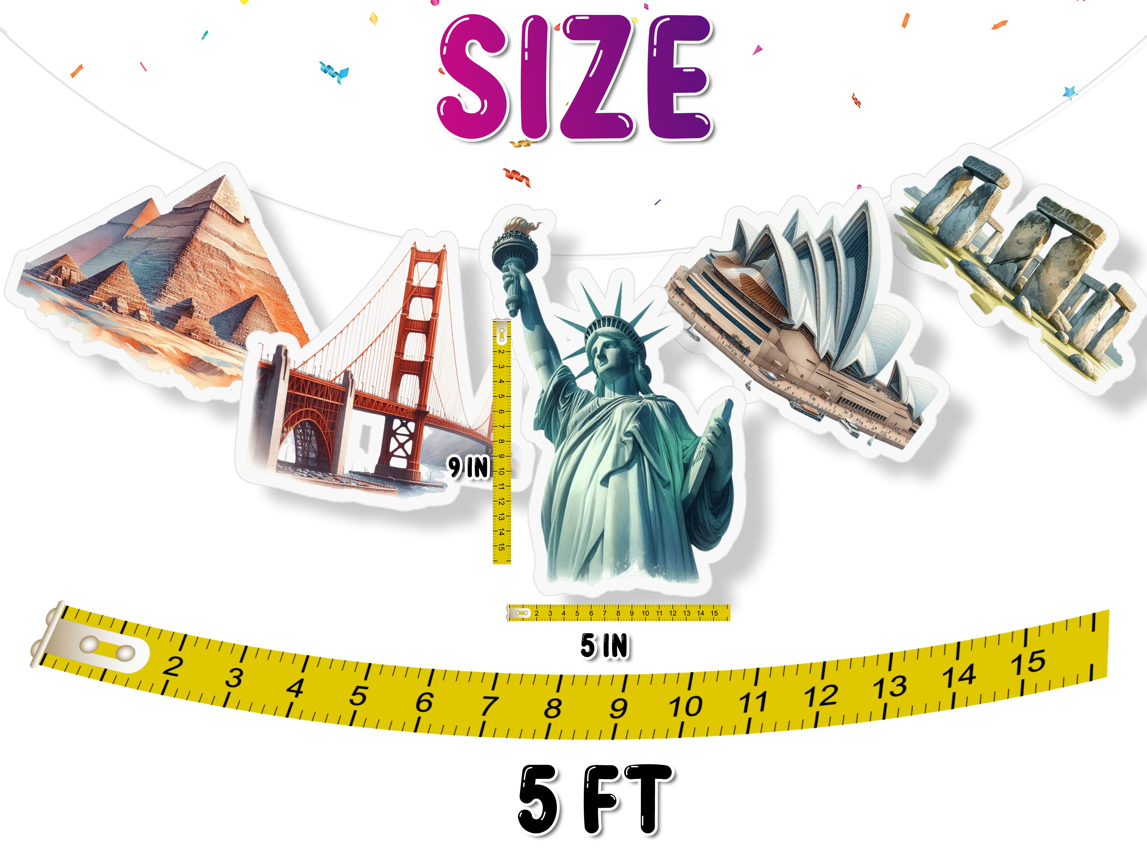 World Landmarks 5 Pcs Party Banner - Travel and Adventure Theme Decor