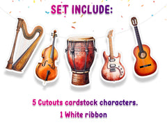 Musical Instruments 5 Pcs Party Banner - Music Theme Decor