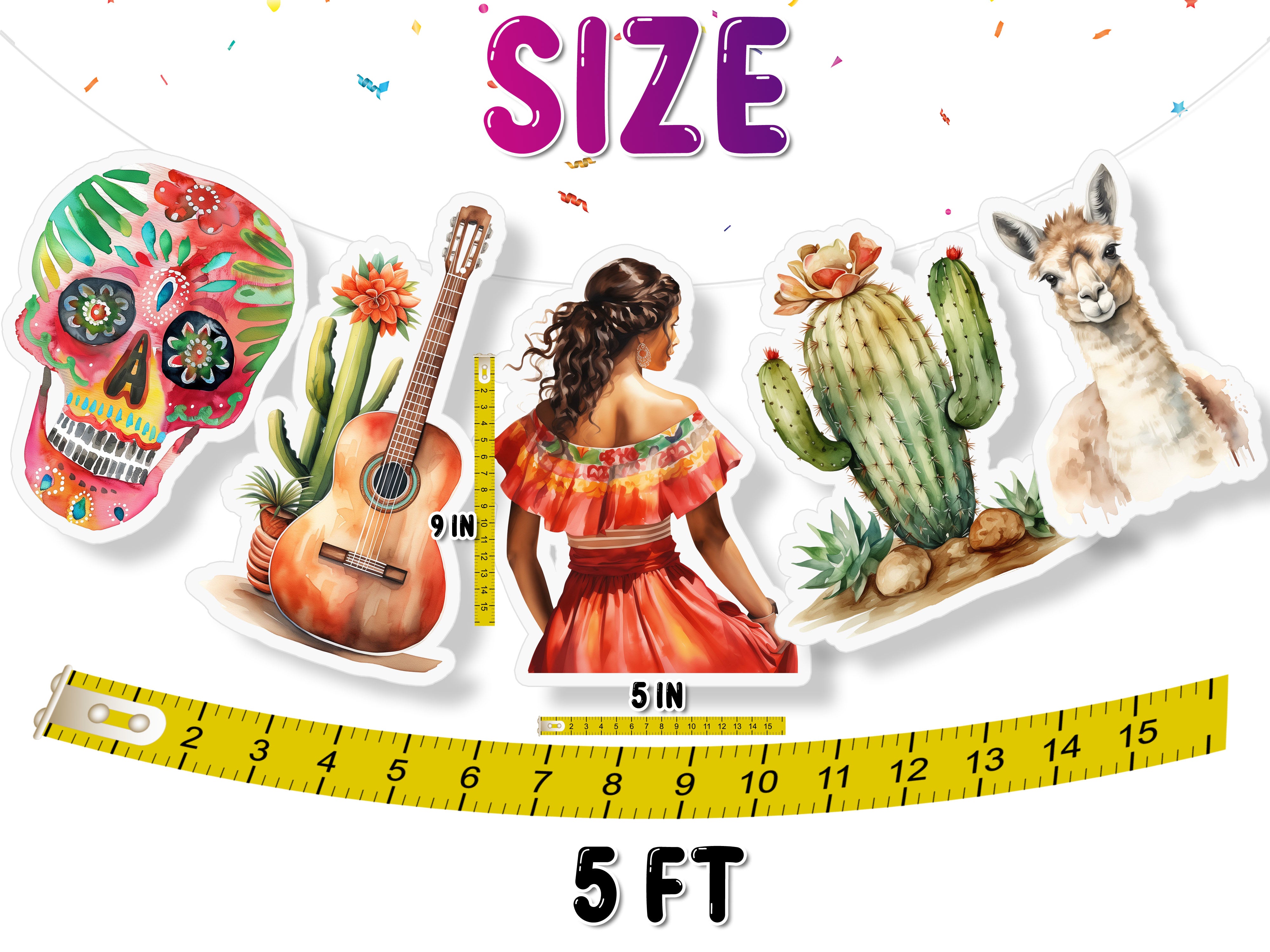 Mexican Fiesta 5 Pcs Party Banner - Vibrant Mexico Theme Decor