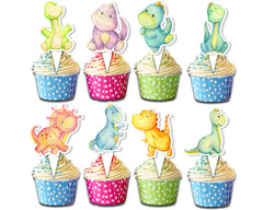 24 Pcs Dinosaur Cupcake Toppers - Cute Dino Party Decorations for Kids Birthday and Baby Showers