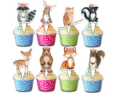 24 Pcs Woodland Girls Cupcake Toppers - Cute Forest Animal Party Decorations - Perfect for Baby Showers, Birthday Parties, and Woodland Themed Events