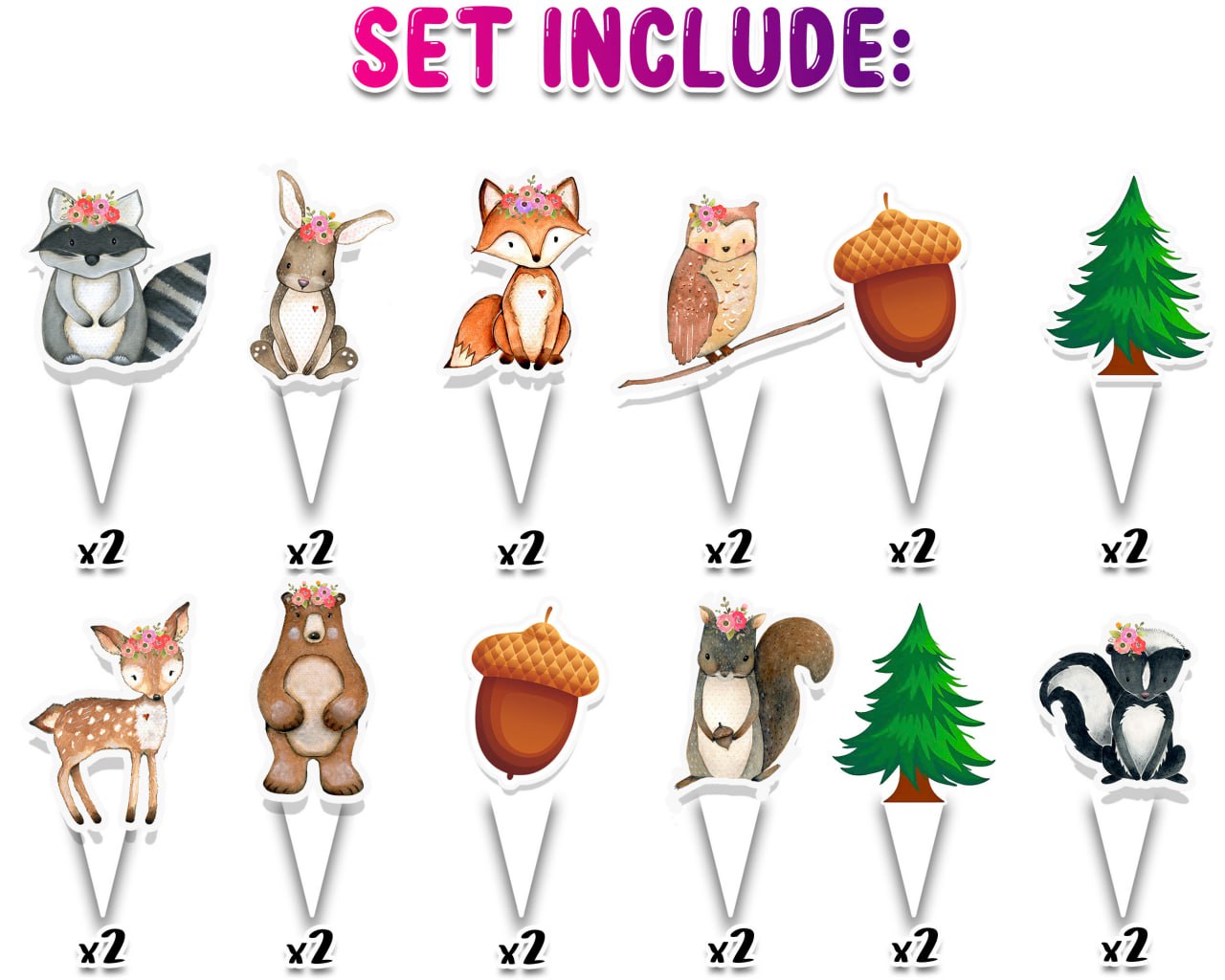 24 Pcs Woodland Girls Cupcake Toppers - Cute Forest Animal Party Decorations - Perfect for Baby Showers, Birthday Parties, and Woodland Themed Events