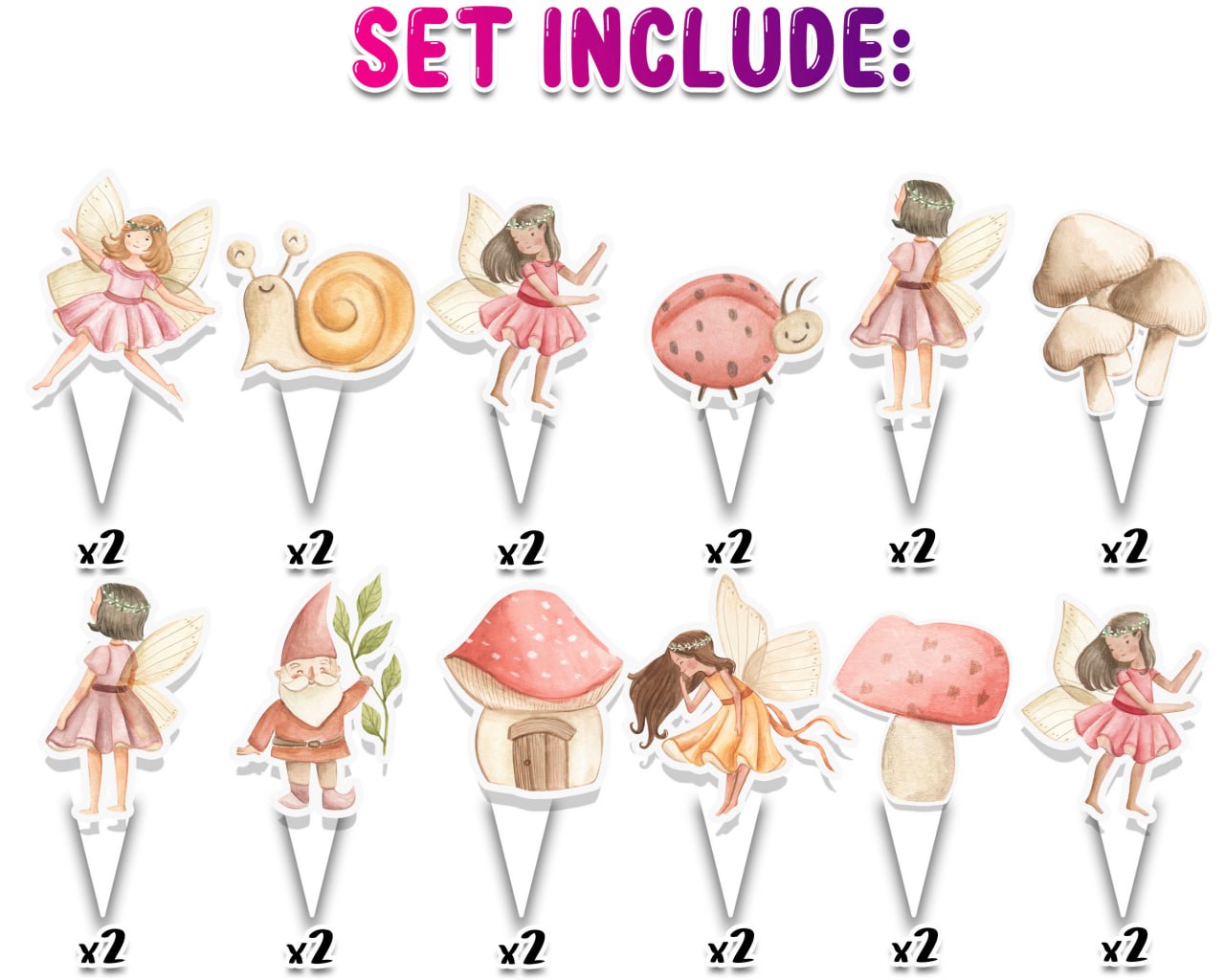 24 Pcs Fairy Garden Cupcake Toppers - Pastel Fairy Tale Theme Decorations for Kids’ Birthday Party, Baby Showers, Woodland & Garden Party Supplies