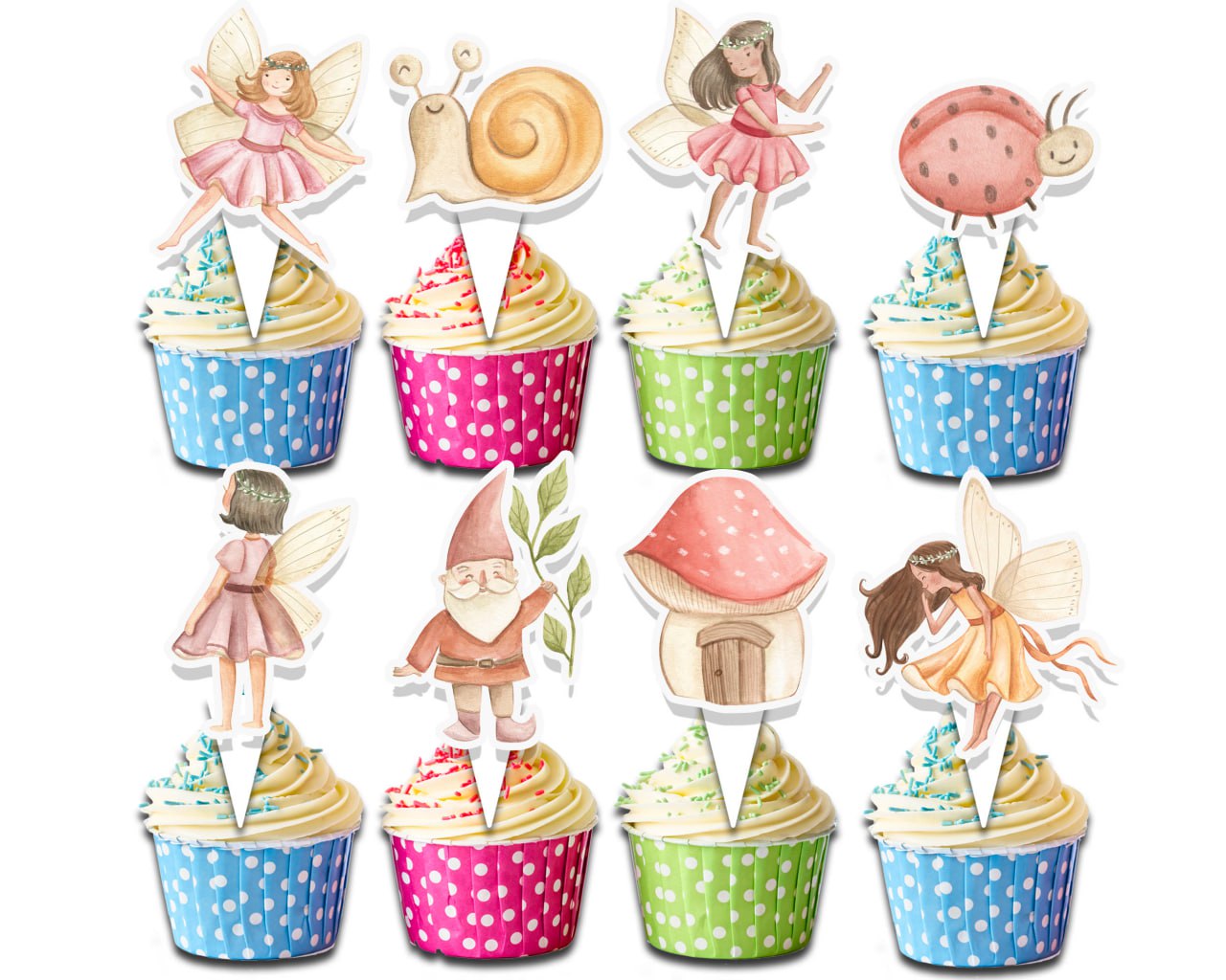 24 Pcs Fairy Garden Cupcake Toppers - Pastel Fairy Tale Theme Decorations for Kids’ Birthday Party, Baby Showers, Woodland & Garden Party Supplies