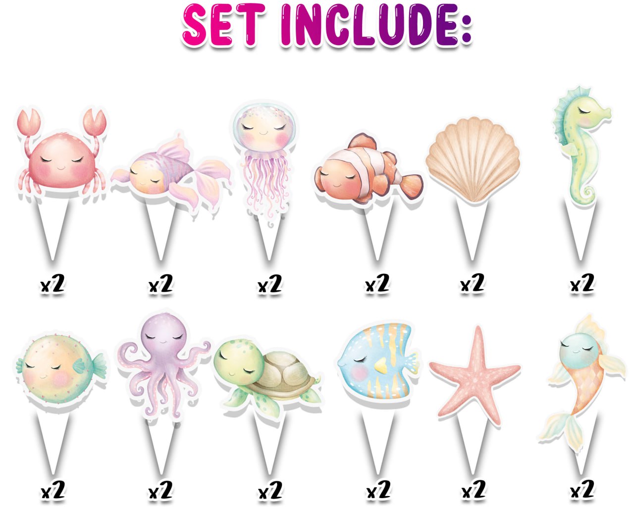 24 Pcs Baby Under the Sea Cupcake Toppers | Ocean-Themed Party Decorations | Pastel Sea Animal Toppers for Birthdays, Baby Showers, and Kids Parties