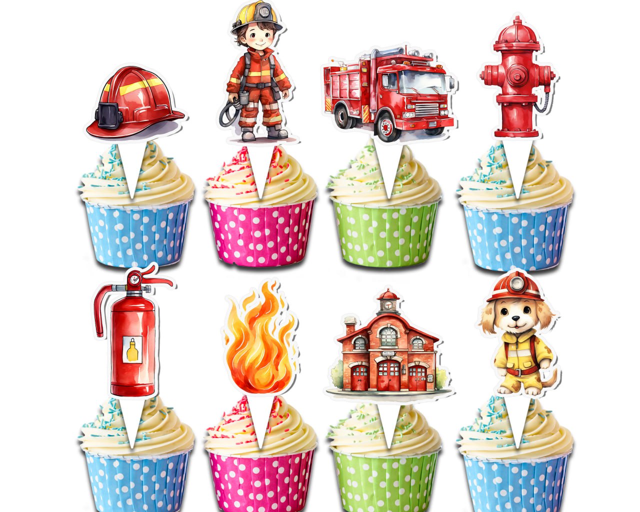 24 Pcs Firefighter Cupcake Toppers Fireman Party Decorations, Fire Truck and Firehouse Theme