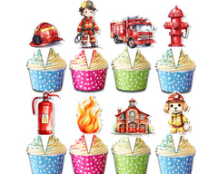 24 Pcs Firefighter Cupcake Toppers Fireman Party Decorations, Fire Truck and Firehouse Theme