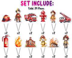 24 Pcs Firefighter Cupcake Toppers Fireman Party Decorations, Fire Truck and Firehouse Theme