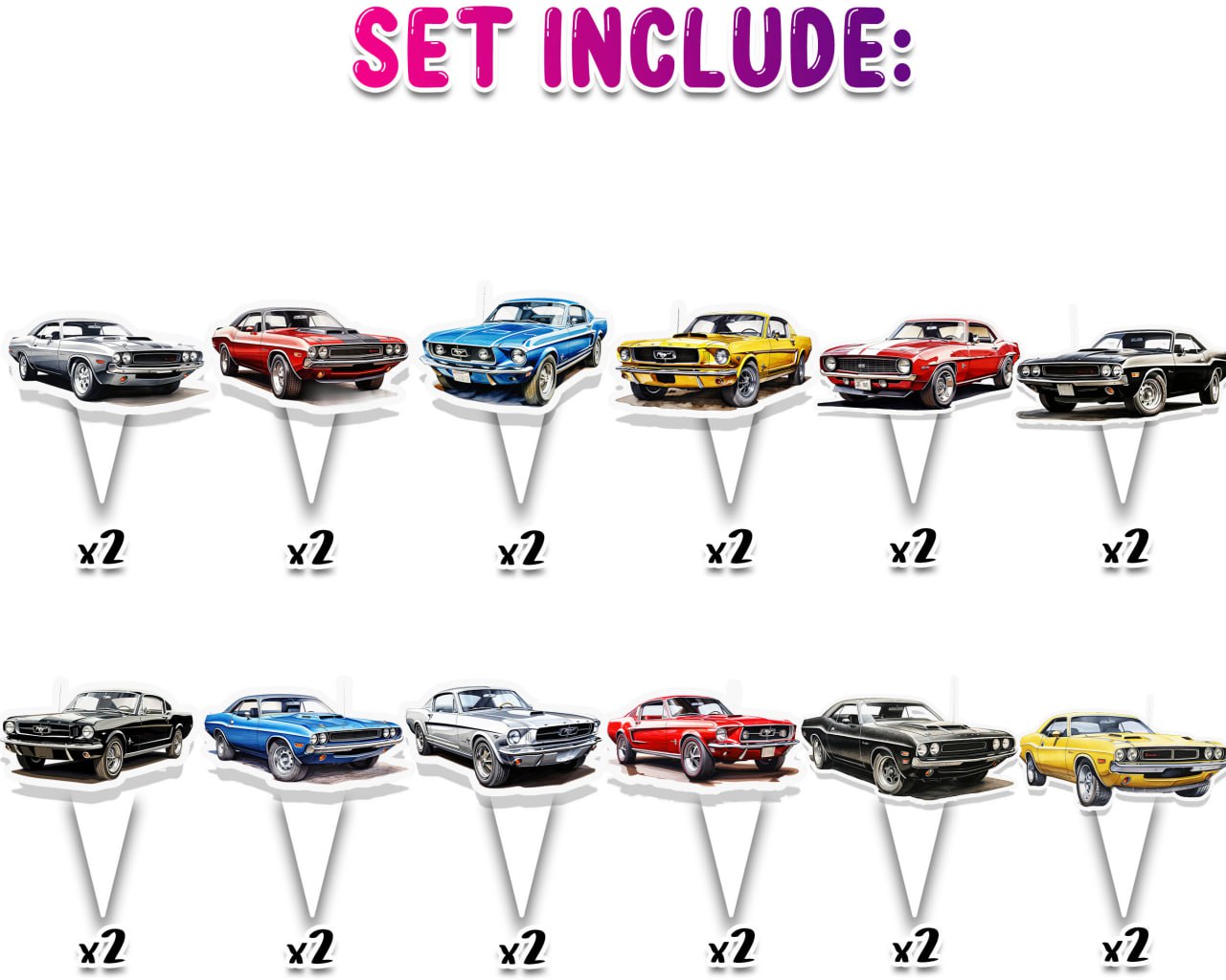 24 Pcs Classic Sport Cars Cupcake Toppers - Perfect for Boys' Birthday Parties, Racing Theme Events, and Car Enthusiast Celebrations