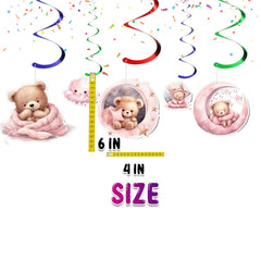 Pink Teddy Bear Streamers 10 pcs - Cute Baby Shower & Party Decorations