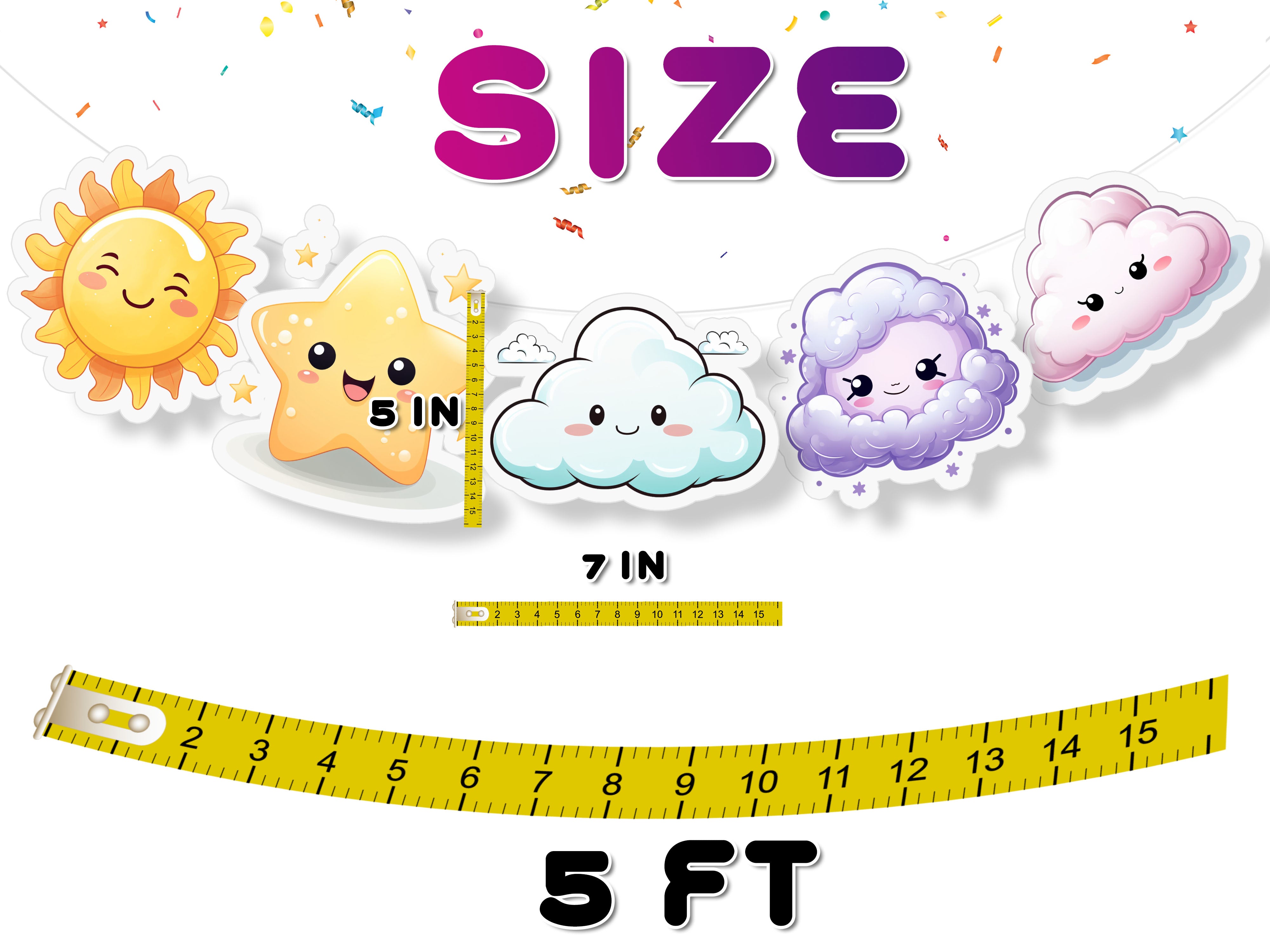 Sun, Cloud, and Star Theme 5 Pcs Party Banner - Cute Weather-Themed Decor