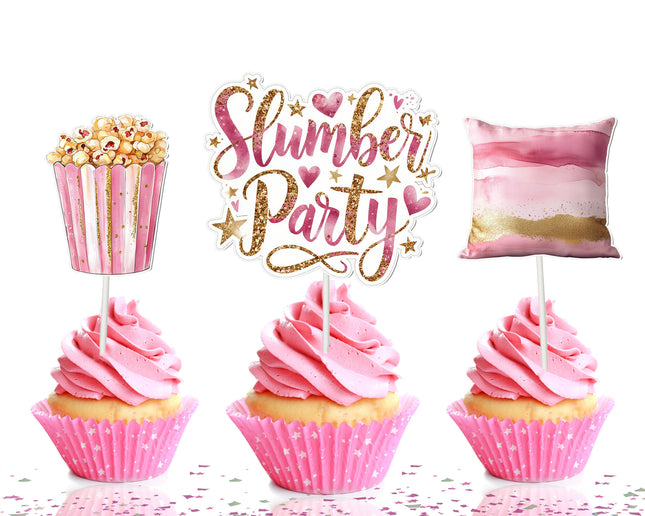 Sleepover Cupcake Toppers - Set of 10 | Slumber Party Decorations | Pajama Party Toppers