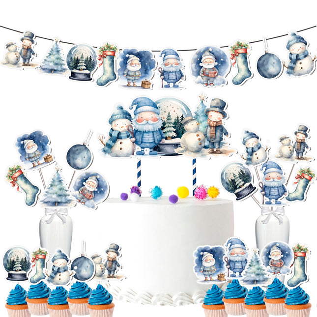 Winter Wonderland Party Decoration Set – Cake Topper, Cupcake Toppers, Banner, and Centerpieces